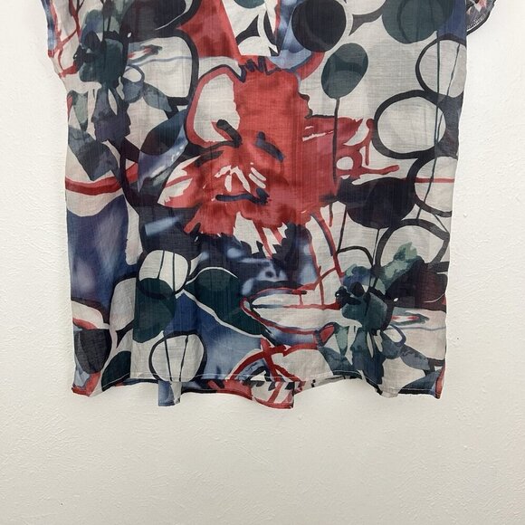 Simple By Suzanne Metro Blue Red Colorful Abstract Pullover Top Sheer Cotton 2X - Picture 3 of 10